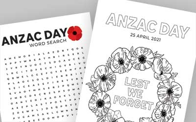 ANZAC Activity sheets