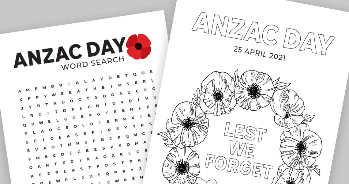 ANZAC Activity sheets